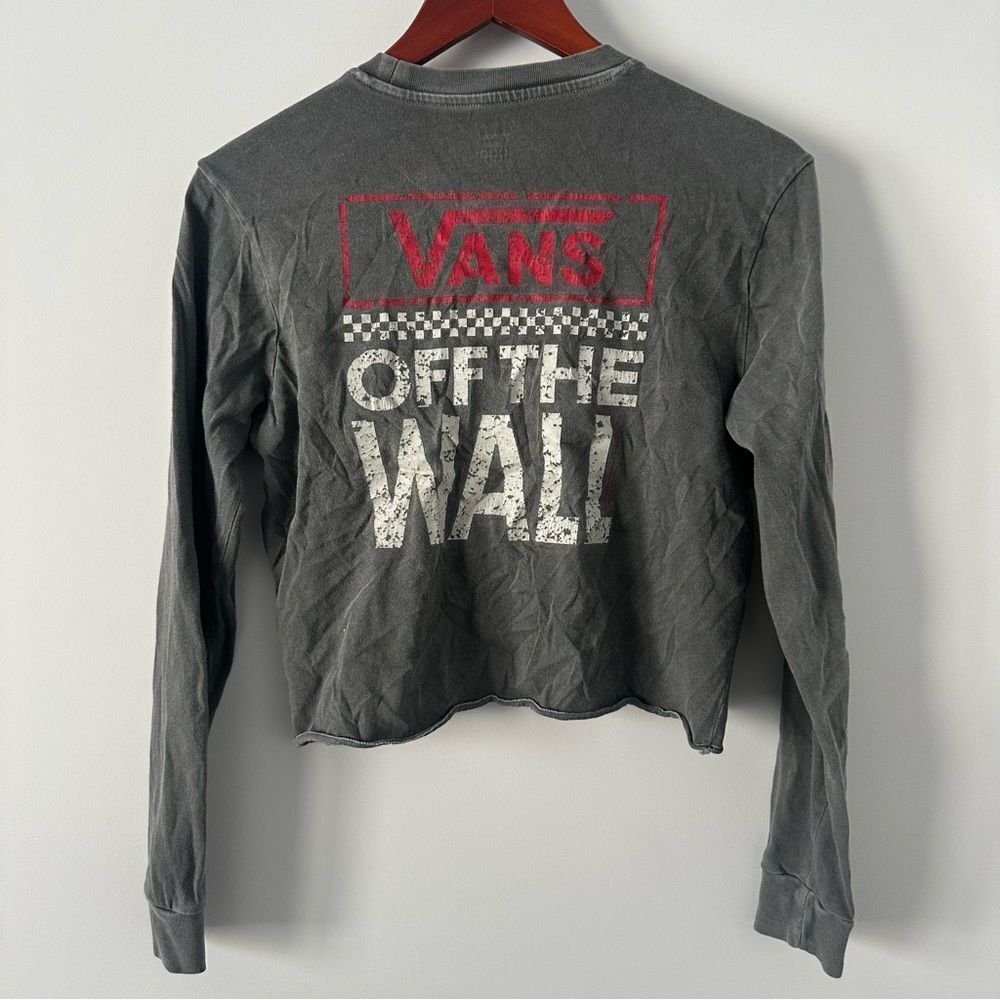 Vans Size S Long Sleeve Cropped Gray Vans Off the Wall Shirt - Picture 3 of 4